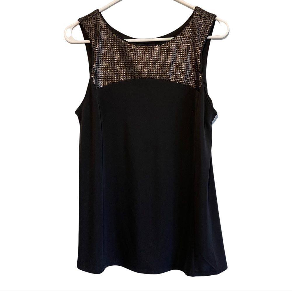 NWT Narciso Rodriguez Black Blouse with Gold Sequins Sleeveless Top Med